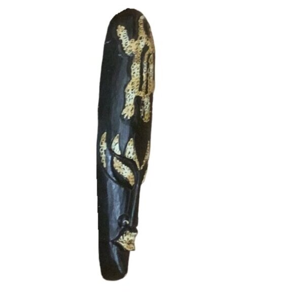 Tribal Chief Tiki Mask 21" with Gecko Characture - Primitive Art Brown & Yellow - Picture 3 of 5